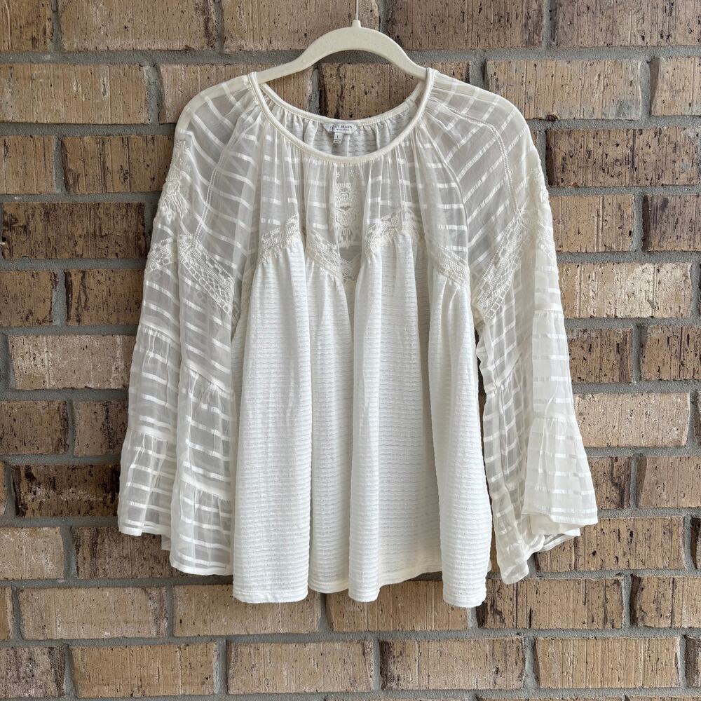 Lucky Brand Ivory Boho Flowy Bell Sleeve Peasant Blouse Women Large